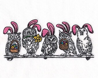 Easter Owls - Embroidered waffle weave Hand/Dish Towel