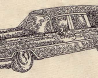 Doodle Hearse Embroidered Waffle Weave Hand/Dish Towel