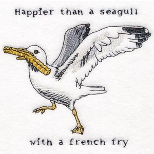 Happier than a Seagull with a French Fry Embroidered Waffle Weave Hand/Dish Towel