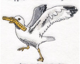 Happier than a Seagull with a French Fry Embroidered Waffle Weave Hand/Dish Towel