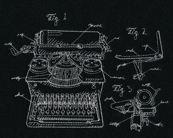 Typewriter Anatomy Diagram Embroidered Flour Sack Hand/Dish Towel