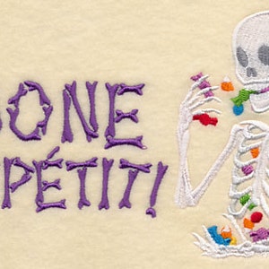 Bone Appetit Skeleton with Halloween Candy Dia De Los Muertos Embroidered Waffle Weave Hand Towel image 1