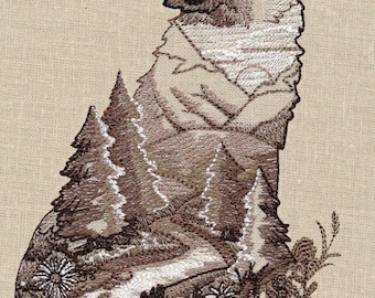 Howling Wolf Scene Embroidered Waffle Weave Hand/Dish Towel