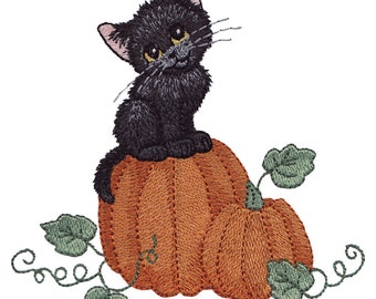 Pumpkin Kitty Embroidered Waffle Weave Hand/Dish Towel