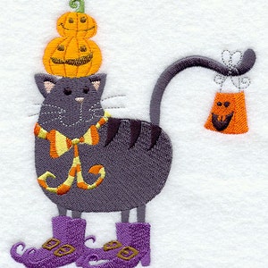 Purrrfectly Poised Halloween Cat Embroidered Waffle Weave Hand/Dish Towel image 1