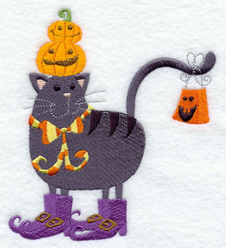 Purrrfectly Poised Halloween Cat Embroidered Waffle Weave Hand/Dish Towel image 1
