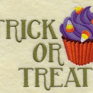 Trick or Treat Halloween Cupcake Embroidered Waffle Weave Hand/Dish Towel image 1