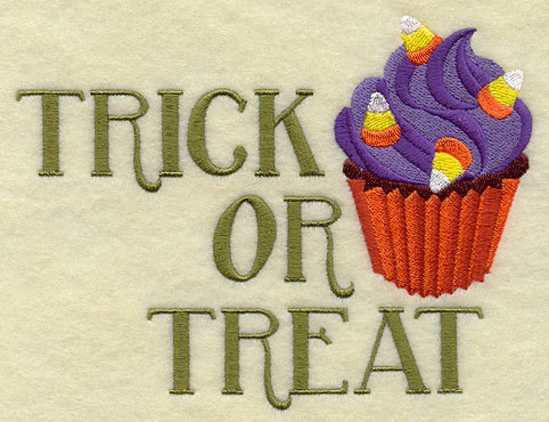 Trick or Treat Halloween Cupcake Embroidered Waffle Weave Hand/Dish Towel image 1