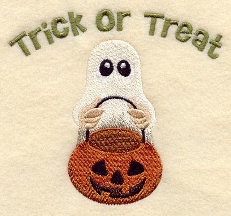 Trick or Treating Ghost Embroidered Waffle Weave Hand/Dish Towel image 1