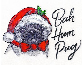 Bah Hum Pug Christmas Dog Embroidered Waffle Weave Hand/Dish Towel
