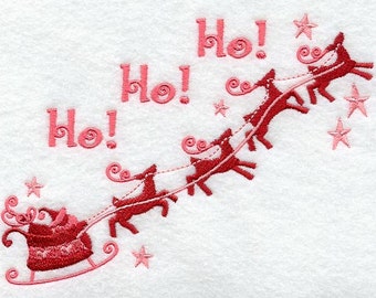 Ho Ho Ho Santa on the Go Sleigh Embroidered Waffle Weave Hand/Dish Towel