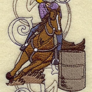 Cowgirl Barrel Rasse Bordüre bestickt Waffelgewebe Hand / Geschirrtuch