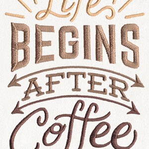 Life Begins After Coffee Embroidered Waffle Weave Hand/Dish Towel