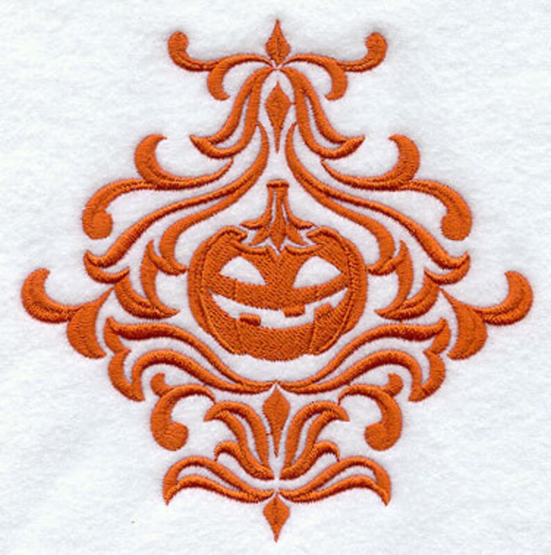 Damask Pumpkin Embroidered Waffle Weave Hand/Dish Towel image 1