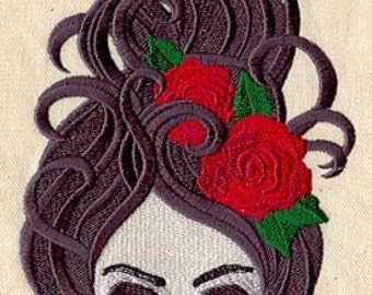 Dia de los Muertos Skeleton Girl Embroidered Waffle Weave Hand/Dish Towel