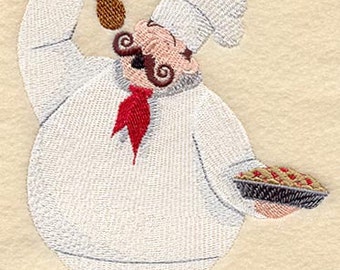 Snacking Chef with a Pie Embroidered Waffle Weave Hand/Dish Towel