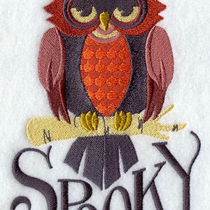 Spooky Owl Embroidered Waffle Weave Hand/Dish Towel image 1