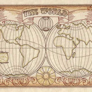 Toalla de mano con tejido gofrado bordado y mapa del mundo majestuoso