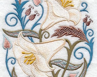 Jacobean Lily oval broderad våffelvävd handduk/diskhandduk