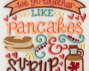 We Go Together Like Pancakes and Syrup Embroidered Waffle Weave Hand/DIsh Towel