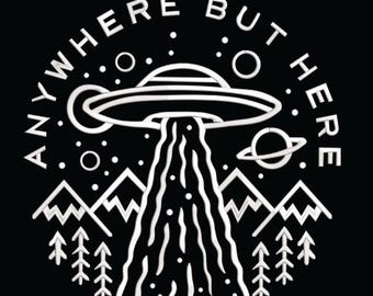 Anywhere But Here Alien UFO UAP Spaceship Embroidered Waffle Weave Hand Towel