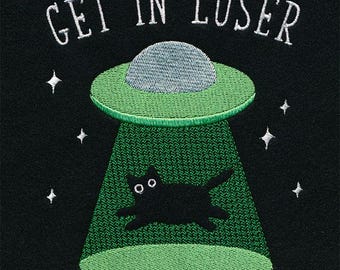 Get In Loser Alien Abduction Embroidered Waffle Weave Hand Towel