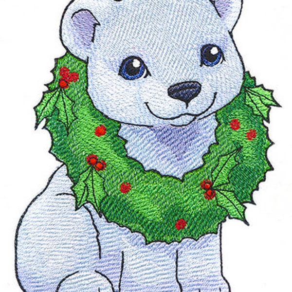 Holly Jolly Christmas Polar Bear Embroidered Waffle Weave Hand/Dish Towel