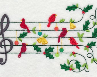 Christmas Birdsong Embroidered Waffle Weave Hand/Dish Towel