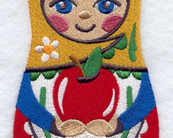 Matryoshka Doll with Apple Embroidered Waffle Weave Hand Towel