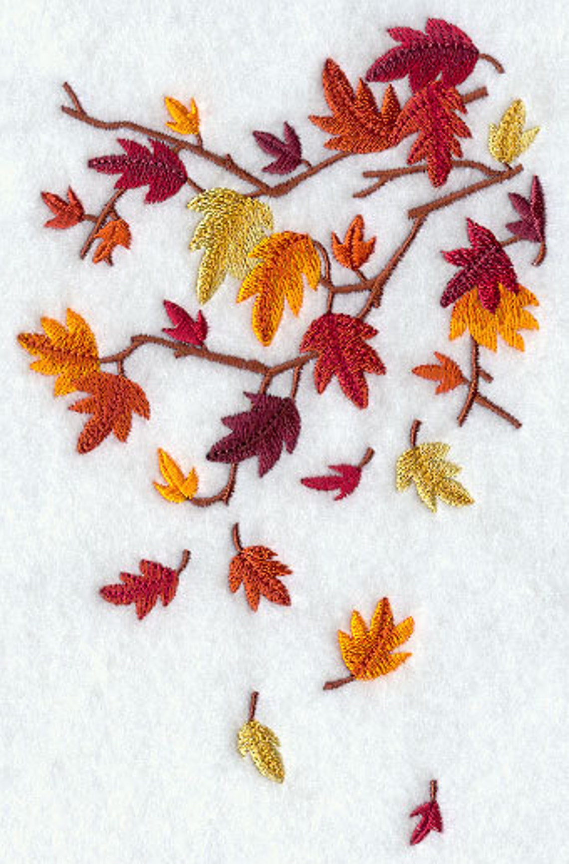 Brilliant Autumn Leaves Falling Embroidered Waffle Weave Etsy