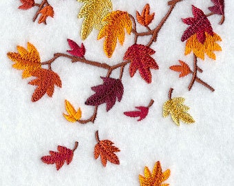 Brilliant Autumn Leaves Falling Embroidered Waffle Weave Hand/Dish Towel