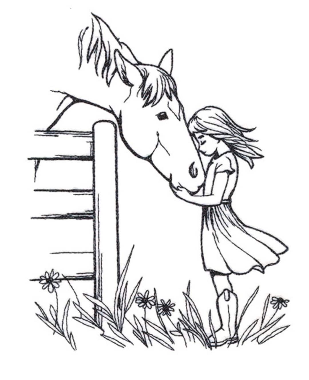 A Girl and Her Horse Embroidered Waffle Weave Hand/dish Towel Etsy