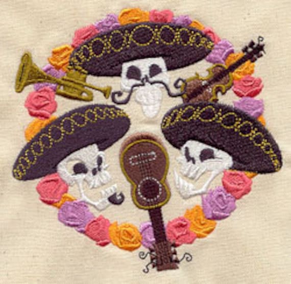 Mariachi Trio Mexican Culture Dia De Los Muertos Embroidered Waffle Weave Hand Towel