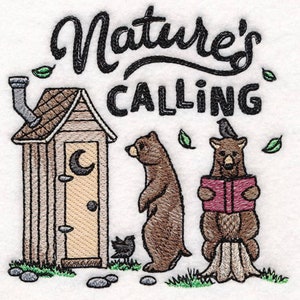 Nature&#39;s Calling Bears Outhouse Embroidered Waffle Weave Hand/Dish Towel