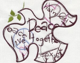 Fredsduva Broderad Våffelvävd Handduk/Diskhandduk