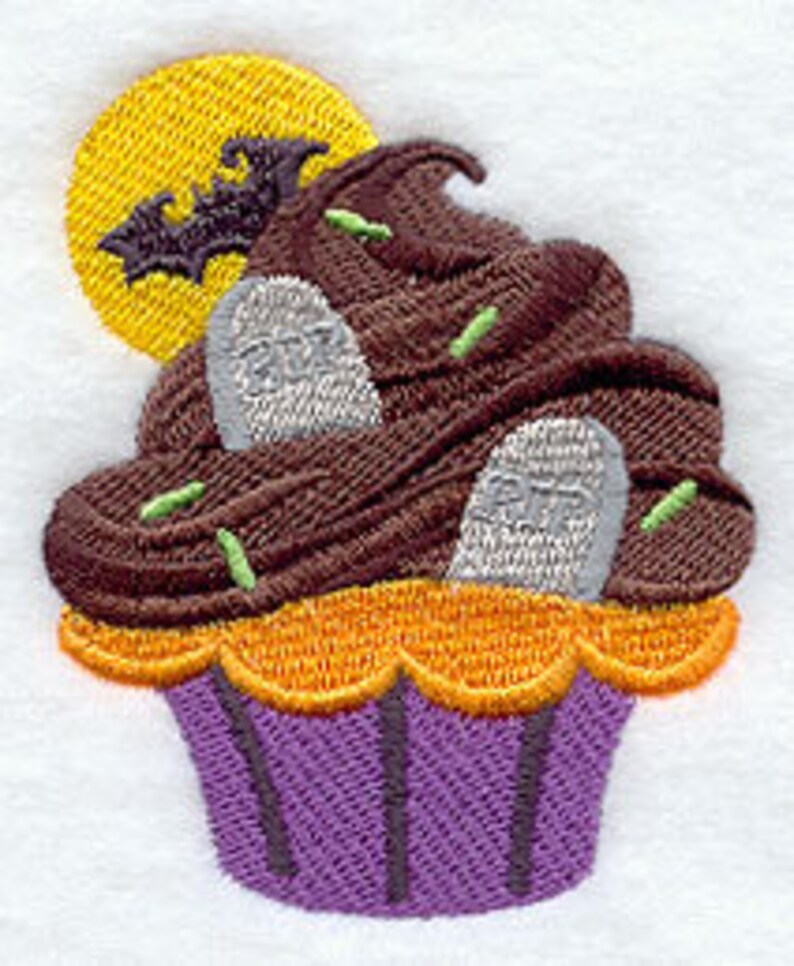 Halloween Graveyard Cupcake Embroidered Waffle Weave Hand/Dish Towel image 1