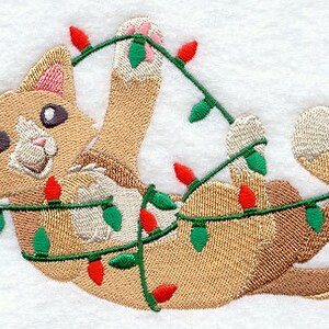 Tangled Up in Christmas Cat Embroidered Waffle Weave Hand/Dish Towel