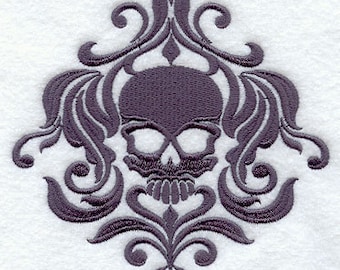 Damask Skull Centerpiece Embroidered Waffle Weave Hand/Dish Towel