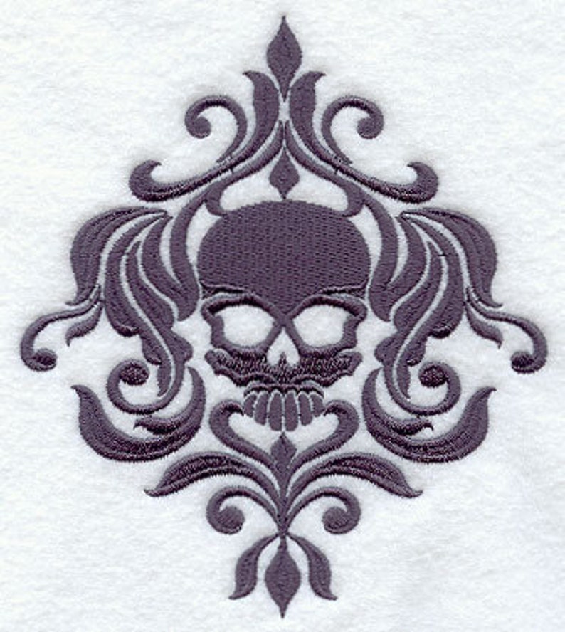 Damask Skull Centerpiece Embroidered Waffle Weave Hand/Dish Towel image 1