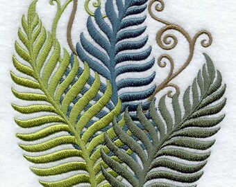 Filigree Ferns Embroidered Waffle Weave Hand/Dish Towel