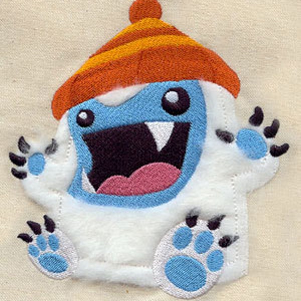 Yeti/Abominable Snowman APPLIQUE Embroidered Waffle Weave Hand/Dish Towel
