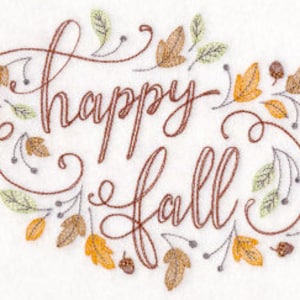 Happy Fall Autumn Leaves Embroidered Waffle Weave Hand/Dish Towel
