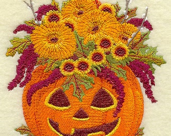 Jack -o- Lantern Floral Bouquet Embroidered Waffle Weave Hand/Dish Towel