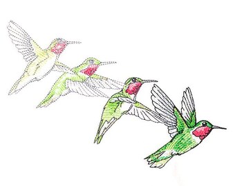 Hummingbird in Flight Embroidered Waffle Weave Hand/Dish Towel