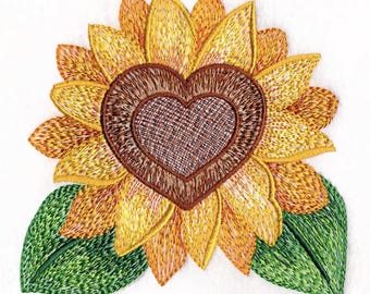 Heart Sunflower Embroidered Waffle Weave Hand/Dish Towel