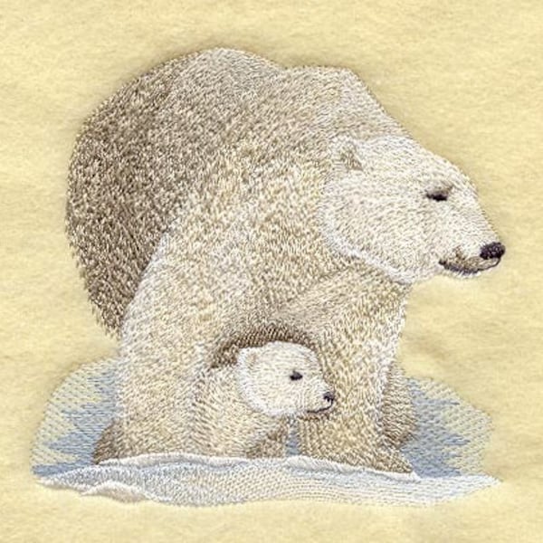 Polar Bear Mom and Cub Embroidered Waffle Weave Hand/Dish Towel
