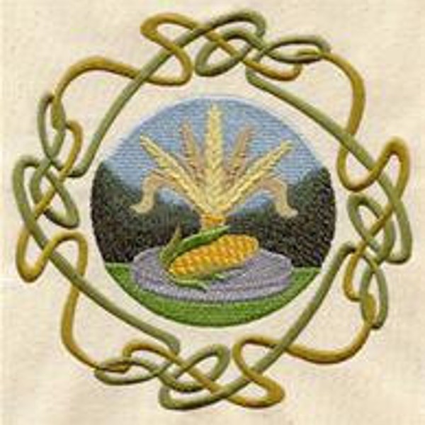 Celtic Wheel of the Year - Lammas Embroidered Waffle Weave Hand/Dish Towel