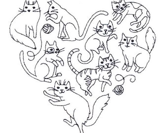 Cat Lover Heart Embroidered Waffle Weave Hand/Dish Towel