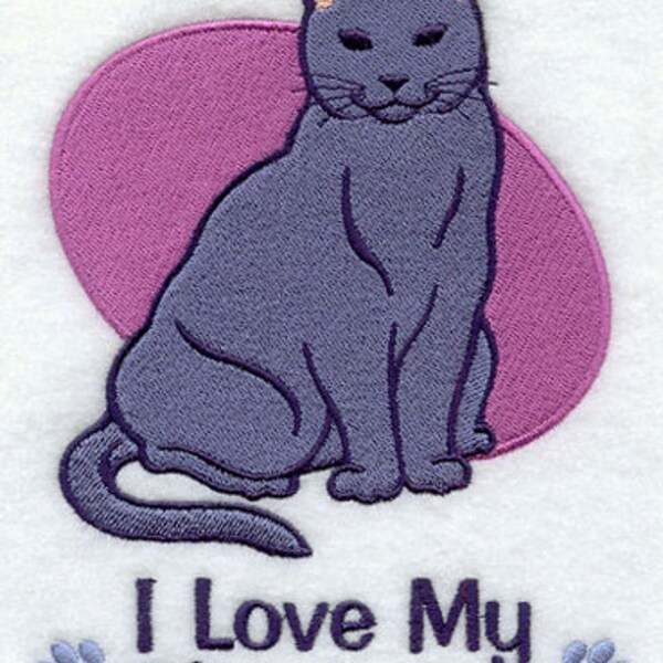 I Love My Chartreux Cat Embroidered Waffle Weave Hand/Dish Towel