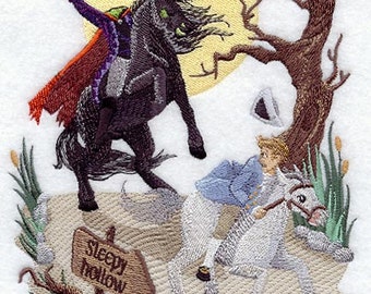 Spooky Headless Horseman Embroidered Waffle Weave Hand/Dish Towel